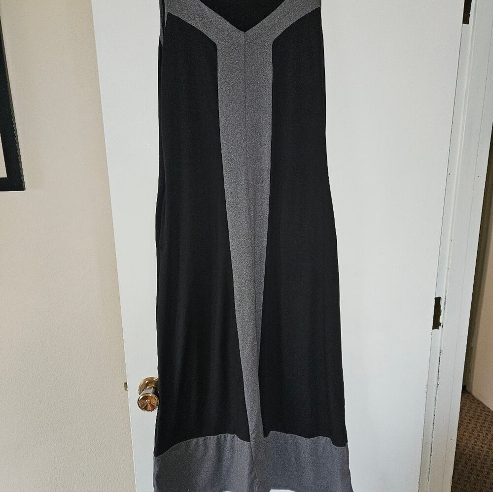Cuddl Duds Maxi Dress Black Gray Sleeveless V-Neck Soft Stretch w 2 Pockets XS